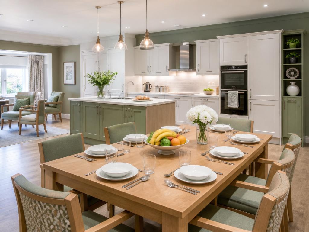 Modern kitchen and dining area set for a shared meal